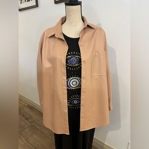 French Connection Medium Peach Button-Up Shirt Pleather Shacket